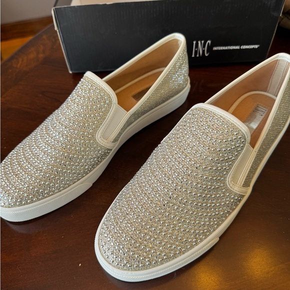 INC International Concepts Shoes - INC Silver Rhinestone Slip-On Sneakers